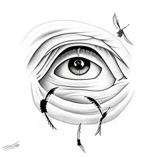 itachi sharingun eye with crows flying around tattoo design idea