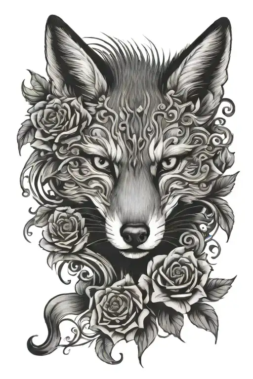 Intricate design of a fox body mustang racing against a backdrop of skulls and roses tattoo design idea