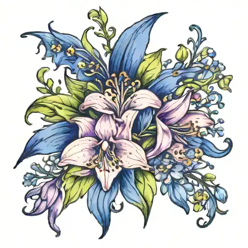 bluebell and lilly flowers tattoo design idea