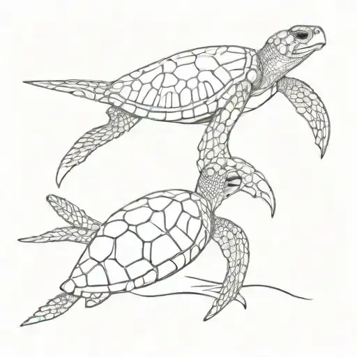 alien watching sea turtle swimming tattoo design idea