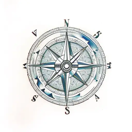 Compass surrounded by laurel wreath tattoo design idea