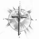 Christian Cross with sun light and angels tattoo design idea