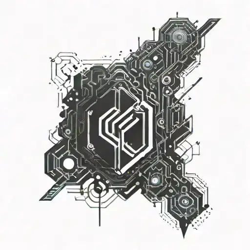 cyberpunk, abstraction sleeve forearm black and white tattoo design idea