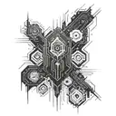 cyberpunk, abstraction sleeve forearm black and white tattoo design idea