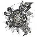 cyberpunk, abstraction sleeve forearm black and white tattoo design idea