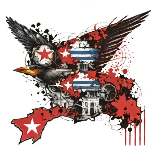 Cuba map , wings , brujula vikinga tattoo design idea