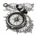 A compass surrounded by a Cuban map with intricate details tattoo design idea