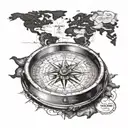 A compass surrounded by a Cuban map with intricate details tattoo design idea
