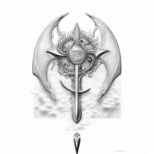 posidon's trident mixed with the letter k tattoo design idea