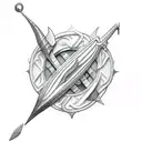posidon's trident mixed with the letter k tattoo design idea