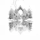 Gothic window overlooking mountain peak tattoo design idea