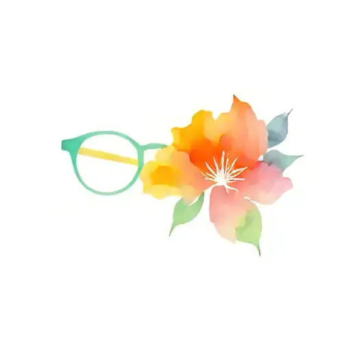 minimalistic abstract eyeglass with colourful flowers tattoo design idea