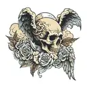 god Angel skull clouds tattoo design idea