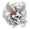 god Angel skull clouds tattoo design idea