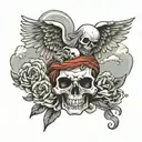 god Angel skull clouds tattoo design idea