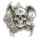 god Angel skull clouds tattoo design idea