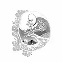 climbing, moon sleep, meditation, wisdom tree tattoo design idea