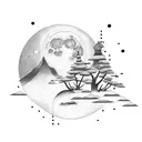 climbing, moon sleep, meditation, wisdom tree tattoo design idea