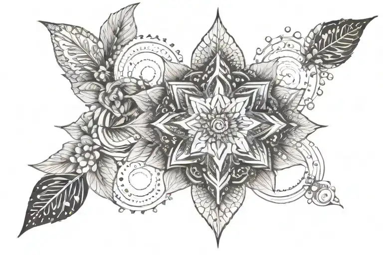 plante mandala design incorporating elements like stars tattoo design idea