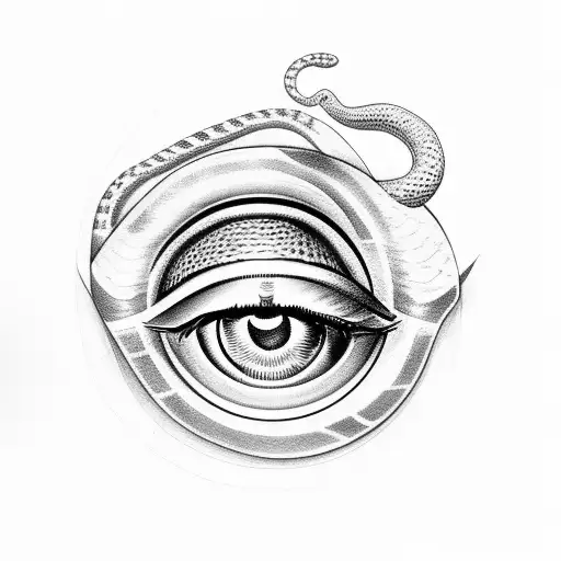 greek god face with snake through eye tattoo design idea