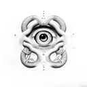 greek god face with snake through eye tattoo design idea