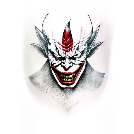oni mask with the joker tattoo design idea
