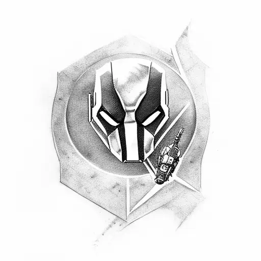 Design a tattoo that combines the iconic elements of Deadpool, Iron Man, and The Mandalorian. Incorporate Deadpool's sui tattoo design idea