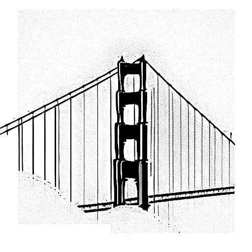 create a minimalist, black-lined only tattoo of golden gate bridge against an iconic SF skyline. Try and make it as a si tattoo design idea
