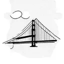 create a minimalist, black-lined only tattoo of golden gate bridge against an iconic SF skyline. Try and make it as a si tattoo design idea