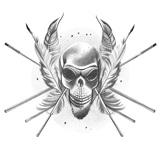 Barbell with feather ends tattoo design idea