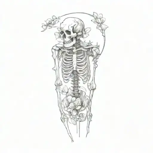 a skeleton and flowers tattoo design idea
