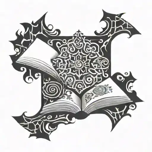 open book, hobby artist, pen, patterns. tattoo design idea