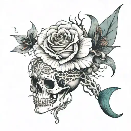mermaid skeleton rose tattoo design idea