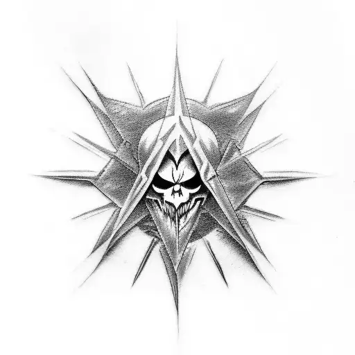 A black metal-inspired tattoo featuring a sinister satanic symbol tattoo design idea
