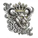 WRITE BEAST WITH CROWN OF B letters tattoo design idea