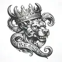 WRITE BEAST WITH CROWN OF B letters tattoo design idea