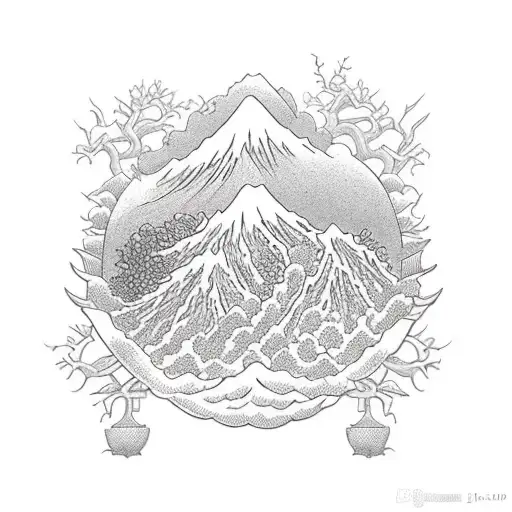 family tree with 8 berries mountain scene tattoo design idea