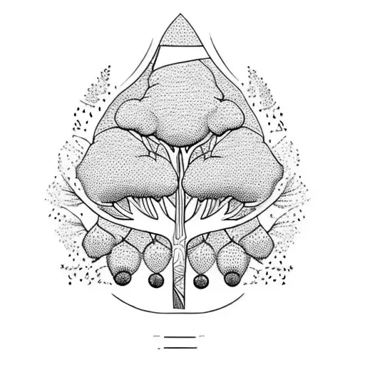 family tree with 8 berries mountain scene tattoo design idea