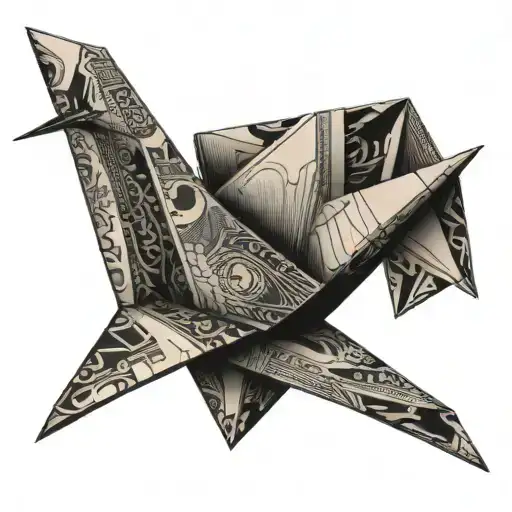paper crane made with a dollar bill origami tattoo design idea