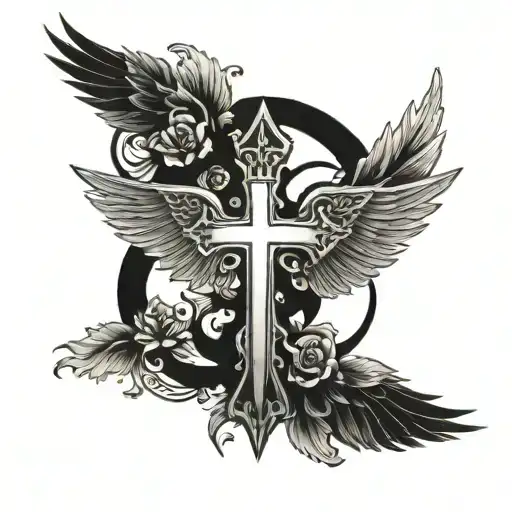 Cross and Wings tattoo design idea
