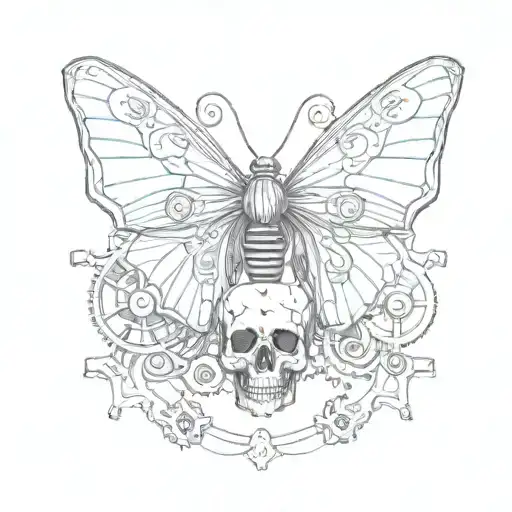 Butterfly with skull in center with the wings being bicycle gears tattoo design idea