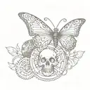 Butterfly with skull in center with the wings being bicycle gears tattoo design idea