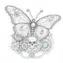 Butterfly with skull in center with the wings being bicycle gears tattoo design idea