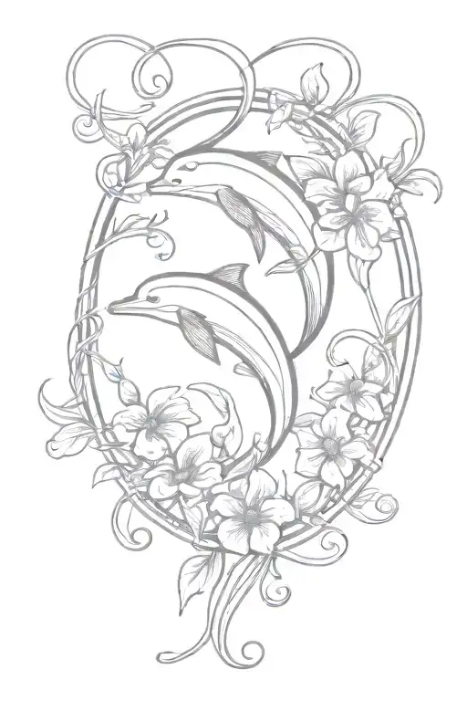 celtic dolpin with morning glory vine wrapping tattoo design idea