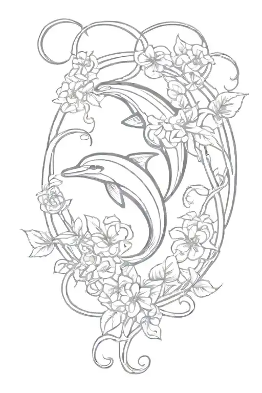 celtic dolpin with morning glory vine wrapping tattoo design idea