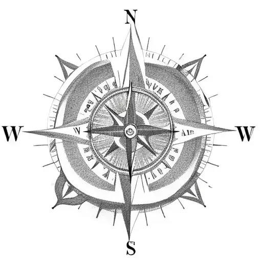 an old school compass with date April 9th 2023 and the same Sebastian Roger hidden within the Compass.  tattoo design idea