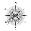 an old school compass with date April 9th 2023 and the same Sebastian Roger hidden within the Compass.  tattoo design idea