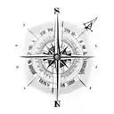 an old school compass with date April 9th 2023 and the same Sebastian Roger hidden within the Compass.  tattoo design idea