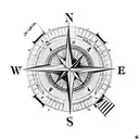 an old school compass with date April 9th 2023 and the same Sebastian Roger hidden within the Compass.  tattoo design idea