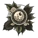 moon phases, boho style  with ivy tattoo design idea